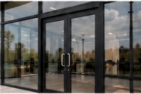 Black framed commercial glass entrance